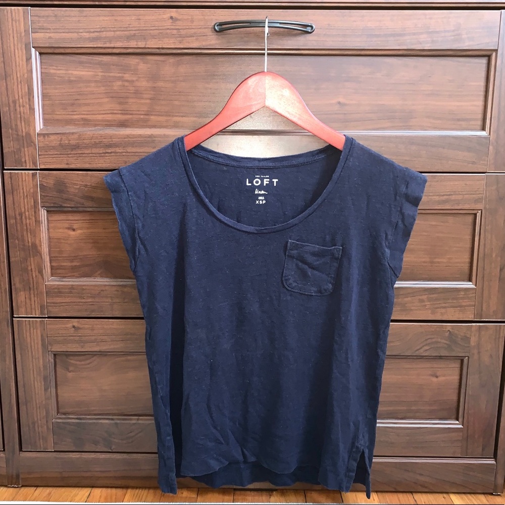 Ann Taylor LOFT Linen Scoop Neck Pocket Tee